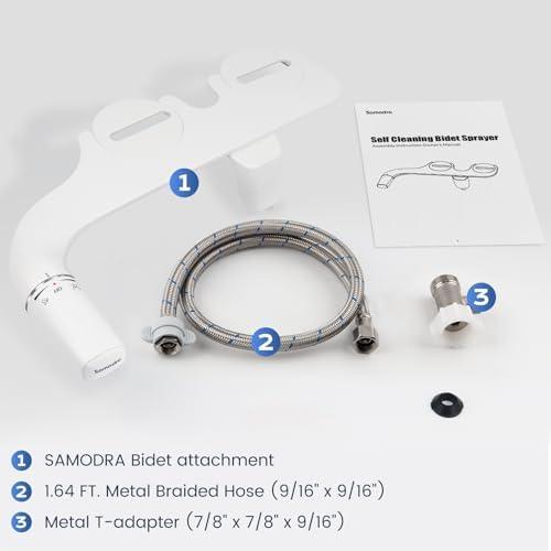 SAMODRA Ultra-Slim Hygienic Bidets Attachment for Existing Toilets - Adjustable Fresh Water Pressure Self Cleaning Nozzle Easy to Install, Silver - ModernBath