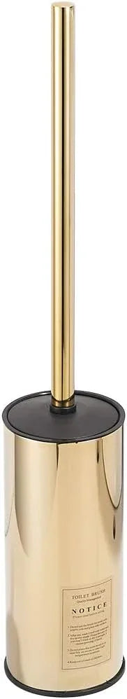 LANGPAI Freestanding Toilet Brush Holder for bathrooms 304 Stainless Steel Toilet Brush Stand Round Storage and Organization Rust Resistant 18-inch high Polished Gold Finished - ModernBath