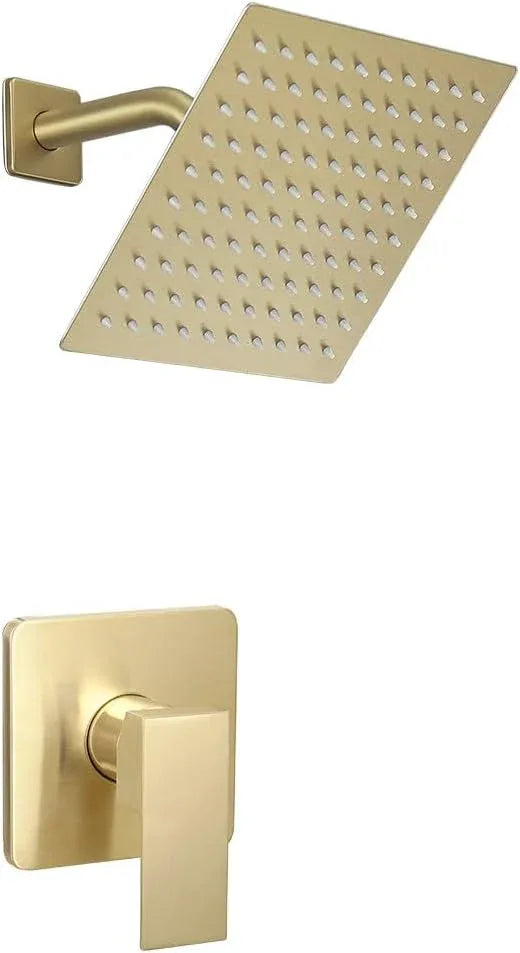 JingGang Brushed Gold Shower Faucet Set Bathroom Rainfall 8 Inch Shower Head System Single Handle Shower Trim Kit with Rough-in Valve - ModernBath