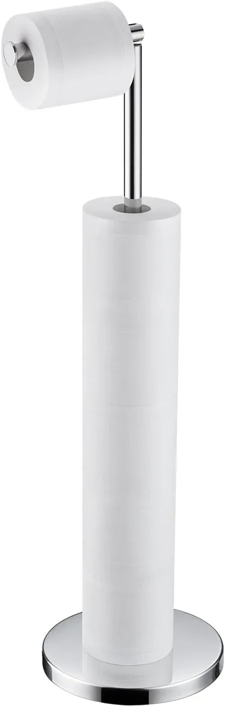 BAGNOLUX Bathroom Toilet Paper Holder Stand with Reserve, SUS304 Stainless Steel Rustproof Pedestal Tissue Roll Holder Heavy Duty, Polished Chrome - ModernBath