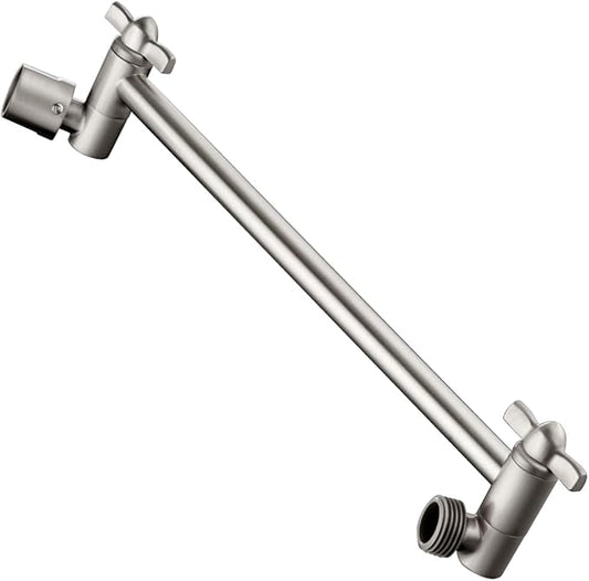BRIGHT SHOWERS Brass Shower Head Extension Arm for Rain and Handheld Shower Head, 10 Inch Universal Shower Arm Extender, Height & Angle Adjustable, Brushed Nickel