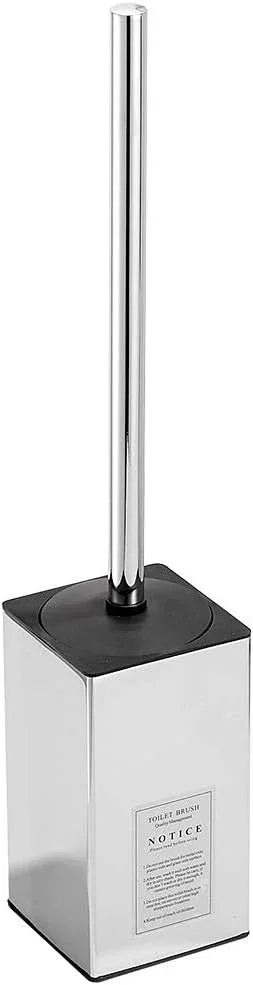 Freestanding Toilet Brush Holder for bathrooms 304 Stainless Steel Toilet Brush Stand Square Storage and Organization Rust Resistant 17-inch high Polished Chrome Finished - ModernBath