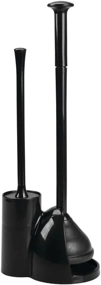 mDesign Hidden Plunger and Brush Set for Toilet Bowl - Brush Cleaner and Plunger Combo with Holder Caddy for Bathroom - Modern Toilet Brush and Plunger Set - Aura Collection - 2 Pack - Black - ModernBath