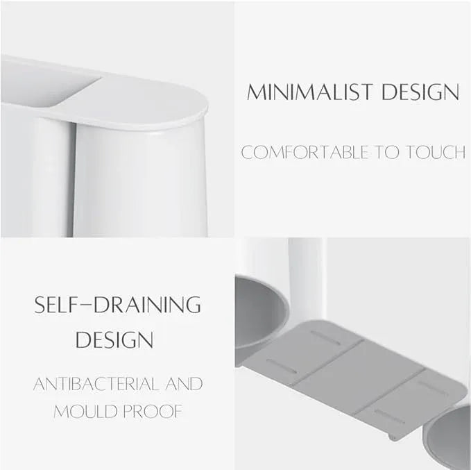 FLAUVEL Wall-Mounted Toothbrush and Toothpaste Holder - Self-Draining Design, Easy Installation, Space-Saving, White (Double - Two Magnetic Cups) - ModernBath