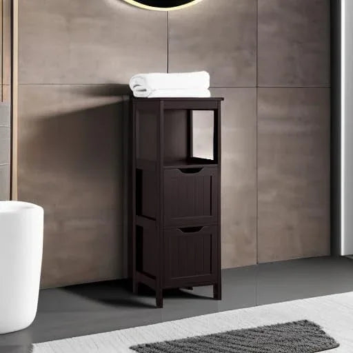 Yaheetech Bathroom Floor Cabinet, Wooden Storage Cabinet with 2 Drawers and 1 Shelf, Multifunctional Side Organizer Rack Stand Table, D11.8xW11.8xH35 Inches Espresso - ModernBath