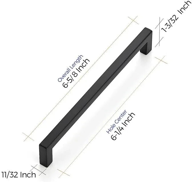 Ravinte 10 Pack Solid 6-1/4 Inch Center to Center Slim Square Bar Drawer Handles - Kitchen Cabinet Hardware in Matte Black - Drawer Pulls and Cabinet Handles - ModernBath