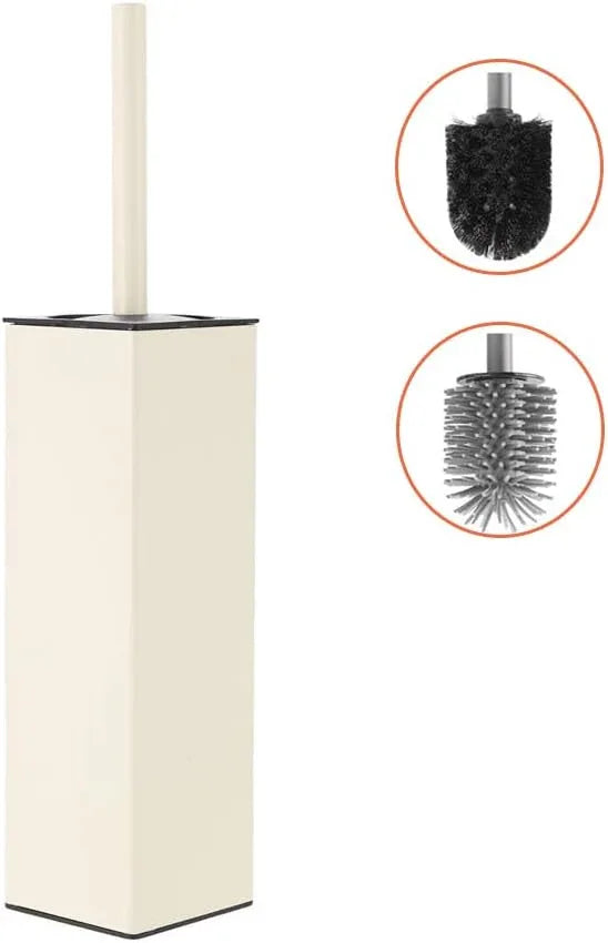 BGL Standing Toilet Brush and Holder Matte White Aluminium Toilet Bowl Cleaner Brush and Holder for Bathroom Storage and Organization, Square Design Sturdy and Space Saving - ModernBath