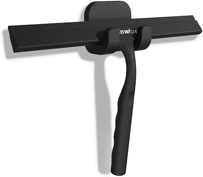 Anjinwiper Household Squeegee for Shower Glass Doors, Silicone Shower Squeegee with Adhesive Hook, Bathroom Squeegee for Shower, Window Cleaner Tool for Glass Door, Kitchen, Tile Wall(10 inch-Black) - ModernBath