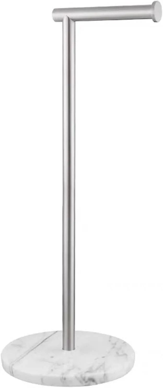 Toilet Paper Holder Free Standing with Natural Marble Base, 26" Height Floor Free Standing Toilet Paper Holder Brushed Nickel - ModernBath