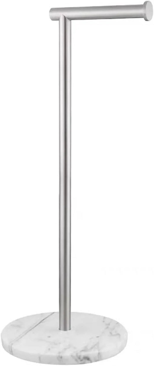 Toilet Paper Holder Free Standing with Natural Marble Base, 26" Height Floor Free Standing Toilet Paper Holder Brushed Nickel - ModernBath