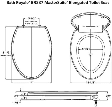 Bath Royale Heavy Duty & Soft Close Toilet Seat Elongated BR237-00 Scratch Resistant, Fits All Toilet Brands, MasterSuite Series - ModernBath