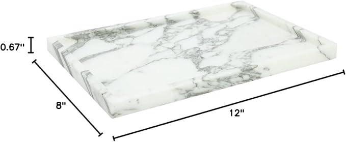 Real Luxurious Natural Marble Vanity Tray Genuine Marble Storage Tray for Home Decor Stone Tray for Bathroom/Kitchen/Vanity/Dresser Non-Resin/(arabescato) - ModernBath