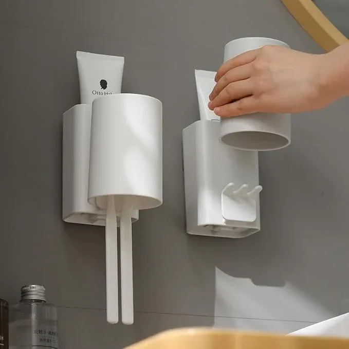 FLAUVEL Wall-Mounted Toothbrush and Toothpaste Holder - Self-Draining Design, Easy Installation, Space-Saving, White (Single - One Normal Cup) - ModernBath