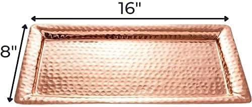 Monarch Abode Decorative Tray – 16-Inch Hand Hammered Copper Plated Metal Bathroom Tray Countertop, Vanity Trays Organizer, Perfume Plate for Dresser, Kitchen Countertop Large Fruit Platter - ModernBath