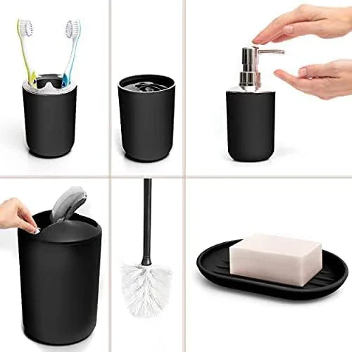 Moss & Stone 6-Piece Bathroom Accessories Set, Includes Soap Dispenser, Toothbrush Holder, Toothbrush Cup, Soap Dish, Complete Black Bathroom Decor Set - ModernBath