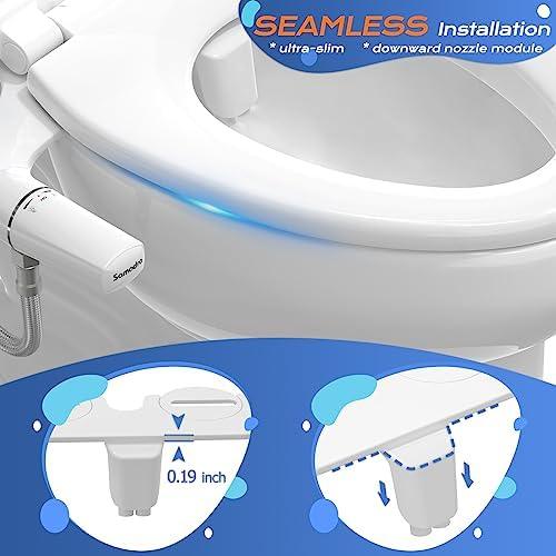 SAMODRA Ultra-Slim Hygienic Bidets Attachment for Existing Toilets - Adjustable Fresh Water Pressure Dual Nozzle (Frontal & Rear Wash) Easy to Install, Black - ModernBath