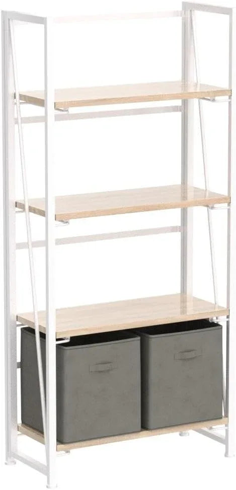 4NM No Assembly Folding Bookshelf Storage Shelves 4 Tiers Vintage Bookcase Standing Racks Study Organizer Home Office (Natural White) - ModernBath