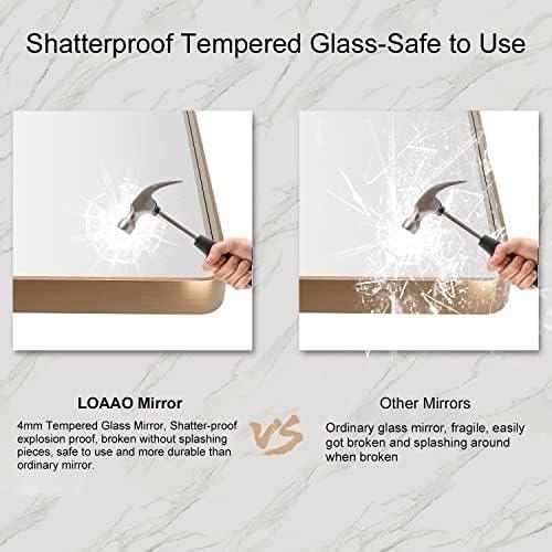 LOAAO 36”X36” Gold Bathroom Mirror, Rounded Rectangle Gold Frame Mirror, Brushed Gold Bathroom Vanity Mirror Wall-Mounted, Anti-Rust, Tempered Glass, Hangs Horizontally or Vertically - ModernBath