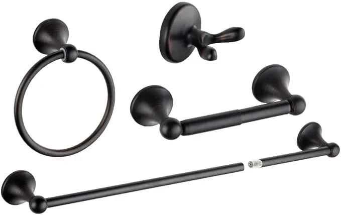 4 Piece Bathroom Accessory Set(Adjustable Towel Bar, Towel Ring, Toilet Paper Holder,Towel Robe Hook), Wall Mounted Bathroom Hardware Accessories Set,Oil Rubbed Bronze - ModernBath