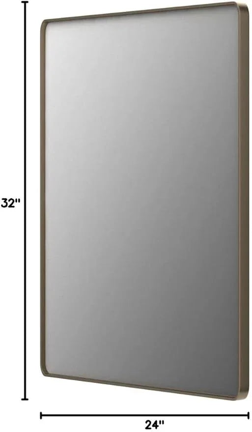 LOAAO 24”X32” Bronze Bathroom Mirrors for Vanity, Rounded Rectangle Brushed Bronze Metal Frame Mirror, Anti-Rust, Hangs Horizontally or Vertically - ModernBath