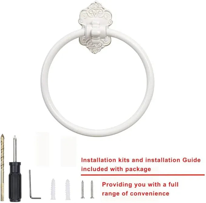 SDH Bathroom Towel Ring - Vintage Style Cream Towel Hanger - Wall Mount Kitchen & Bathroom Hand Towel Holder - Pack of 1 Heavy Duty Decorative Aluminum Hanging Ring for Bathroom - ModernBath