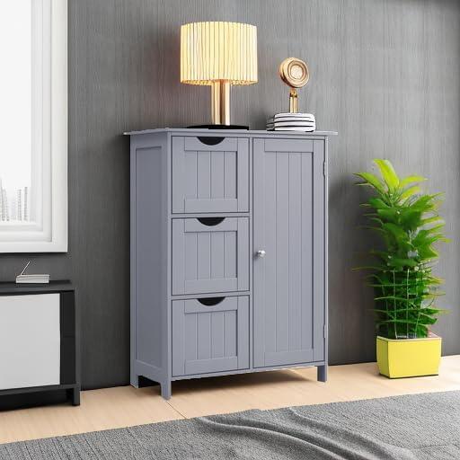 VASAGLE Floor Storage Cabinet, Freestanding Storage Unit with 3 Drawers, 1 Adjustable Shelf, for Bathroom Living Room Dining Kitchen, 11.8 x 23.6 x 31.5 Inches, Dove Gray UBBC049G02 - ModernBath