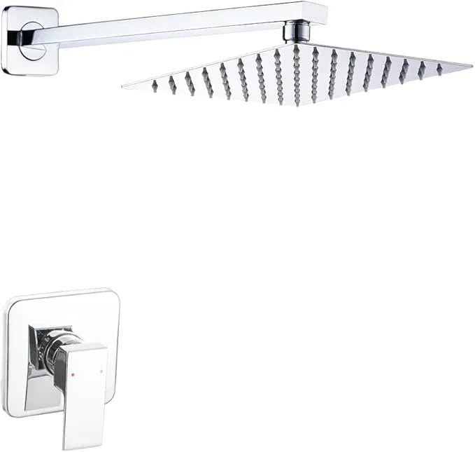 Heable Shower Faucet Set Chrome, Single Function Shower Trim Kit with Rough-in Valve Bathroom Luxury Rain Shower Set Rainfall Shower System with Square Stainless Steel Metal Showerhead - ModernBath