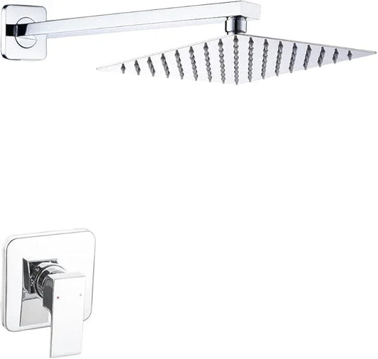 Heable Shower Faucet Set Chrome, Single Function Shower Trim Kit with Rough-in Valve Bathroom Luxury Rain Shower Set Rainfall Shower System with Square Stainless Steel Metal Showerhead - ModernBath