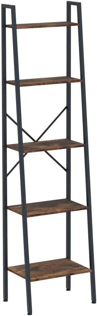 Hoctieon Industrial Ladder Bookshelf, Multifunctional Ladder Shelf, 5-Tier Tall Bookshelf, Open Ladder Shelf Bookcase, for Living Room, Home Office, Kitchen, Bedroom, Metal Frame, Rustic Brown - ModernBath