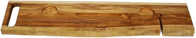 EcoDecors Eleganto 42" Live Edge Solid Teak Bath Caddy Tray with Handle, Book & Tablet Holder, Wine Glass Holders, Luxury Bathtub Tray - ModernBath