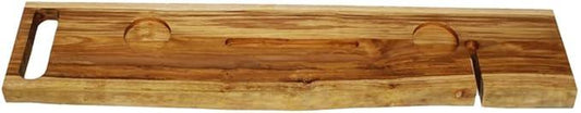 EcoDecors Eleganto 42" Live Edge Solid Teak Bath Caddy Tray with Handle, Book & Tablet Holder, Wine Glass Holders, Luxury Bathtub Tray - ModernBath