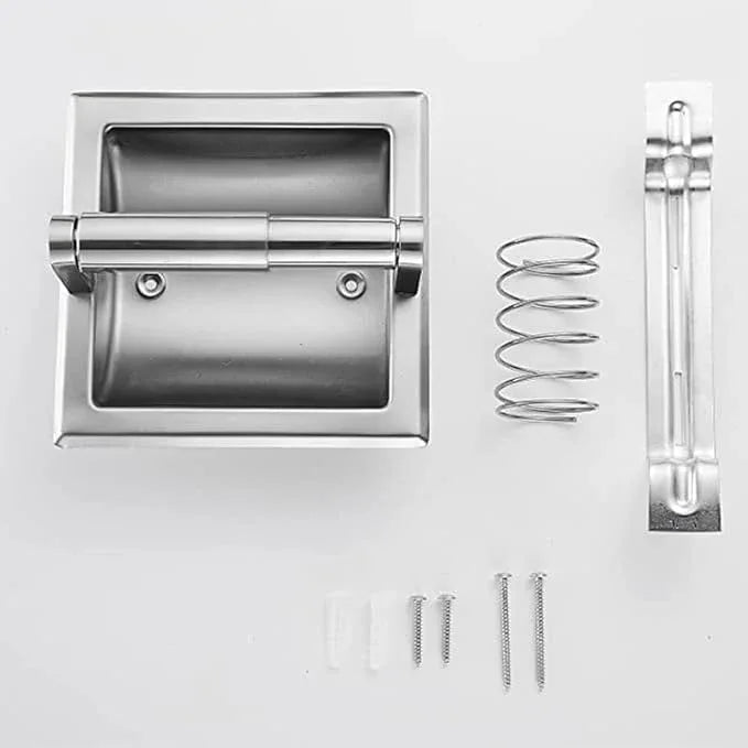 Recessed Toilet Paper Holder in Wall Insert Tissue Mount Toliets Toulet Mounted for Mega Rolls Bathroom Space Saving Design Brushed Silver - ModernBath