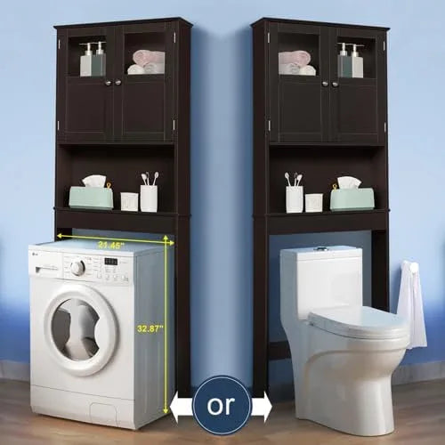 VINGLI Over The Toilet Storage Cabinet White Bathroom Storage Organizer Above The Toilet Shelf with Acrylic Glass Double Doors Wood Muebles para BañO Rack with Adjustable Shelf Espresso - ModernBath