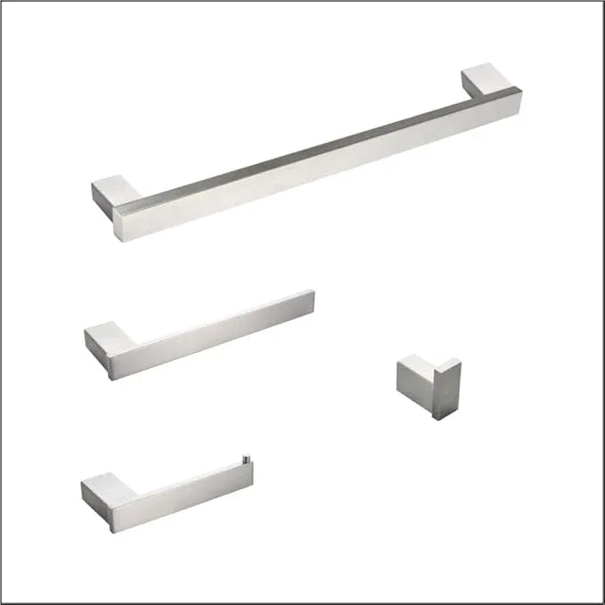 SOFTINOX Bathroom Accessories Set, 4 Piece Brushed Stainless Steel Bathroom Hardware Set, SUS 304, Wall Mounted Towel Bar Kit - ModernBath