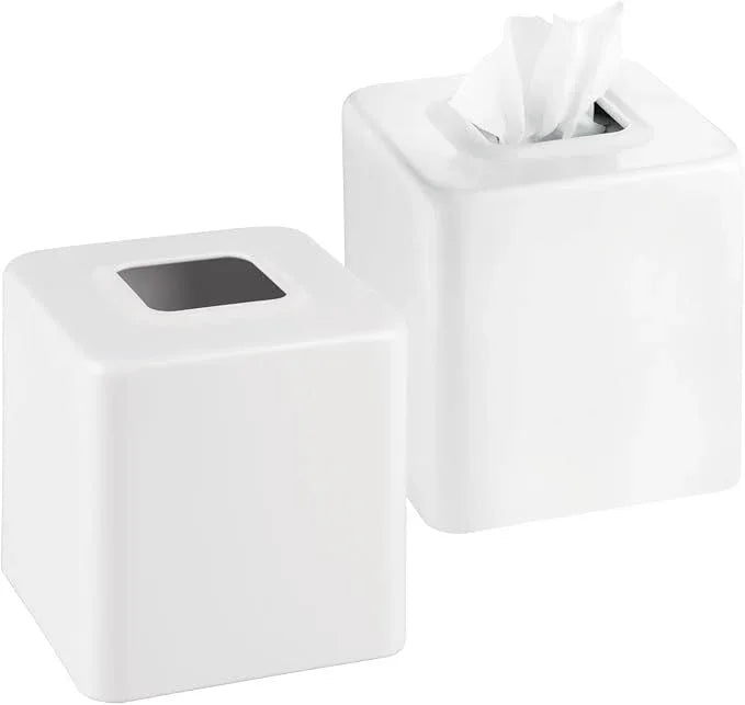 mDesign Metal Square Tissue Box Cover, Modern Facial Paper Holder - Accessories for Bathroom Vanity Countertop, Bedroom Dresser, Night Stand, Desk, Office, End Table - Unity Collection, 2 Pack - White - ModernBath