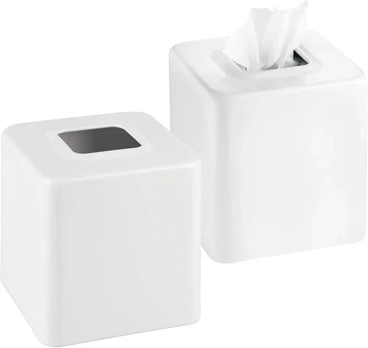 mDesign Metal Square Tissue Box Cover, Modern Facial Paper Holder - Accessories for Bathroom Vanity Countertop, Bedroom Dresser, Night Stand, Desk, Office, End Table - Unity Collection, 2 Pack - White - ModernBath