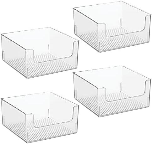 mDesign Plastic Modern Wide Open Front Dip Storage Organizer Bin Basket for Household Organization - Shelves, Cubby, Cabinet, and Closet Organizing Decor - Ligne Collection - 4 Pack - Clear - ModernBath