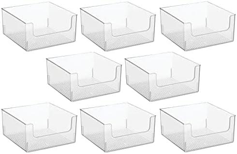 mDesign Plastic Modern Wide Open Front Dip Storage Organizer Bin Basket for Household Organization - Shelves, Cubby, Cabinet, and Closet Organizing Decor - Ligne Collection - 8 Pack - Clear - ModernBath