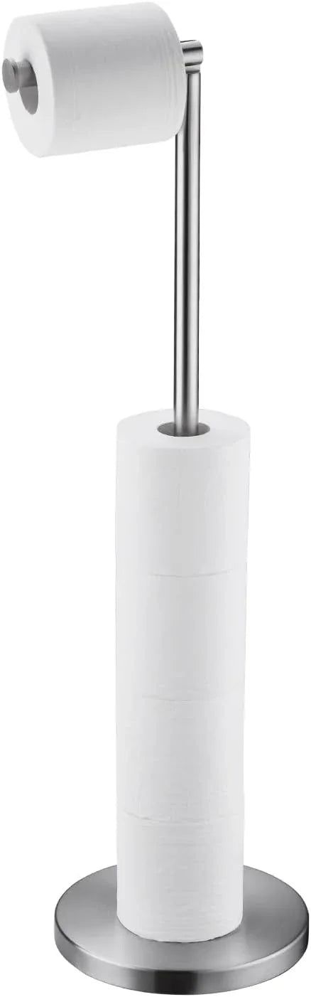 BAGNOLUX Bathroom Toilet Paper Holder Stand with Reserve, SUS304 Stainless Steel Rustproof Pedestal Tissue Roll Holder Heavy Duty, Brushed Nickel - ModernBath