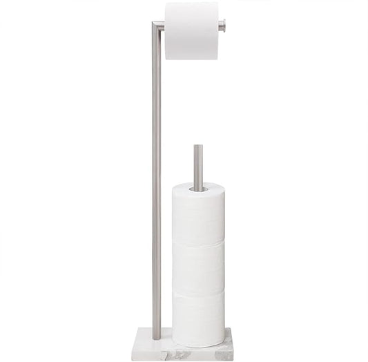 Gzila Free Standing Toilet Paper Holder Stand with Reserve, Heavy Weighted Marble Base Design, Bathroom Stands Tissue Rolls Holder, 304 Stainless Steel Brushed Nickel