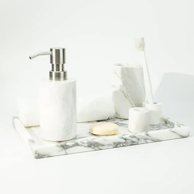 Real Luxurious Natural Marble Vanity Tray Genuine Marble Storage Tray for Home Decor Stone Tray for Bathroom/Kitchen/Vanity/Dresser Non-Resin/(arabescato) - ModernBath