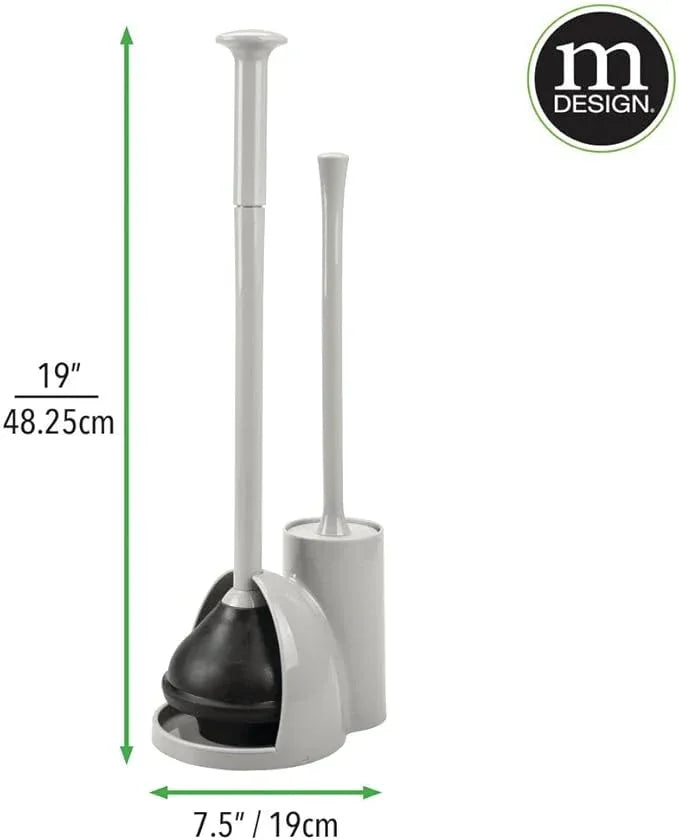 mDesign Hidden Plunger and Brush Set for Toilet Bowl - Brush Cleaner and Plunger Combo with Holder Caddy for Bathroom - Modern Toilet Brush and Plunger Set - Aura Collection - Light Gray - ModernBath