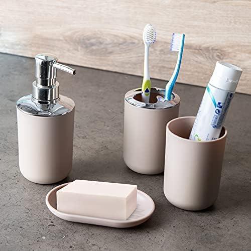 Moss & Stone 6-Piece Bathroom Accessories Set, Includes Soap Dispenser, Toothbrush Holder, Toothbrush Cup, Soap Dish, Complete Bathroom Decor Set (Beige) - ModernBath
