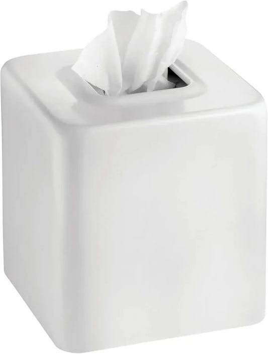 mDesign Steel Square Tissue Box Cover, Modern Facial Paper Holder for Bathroom Vanity Countertop, Bedroom Dresser, Night Stand, Desk, Office and End Table - Unity Collection - White - ModernBath