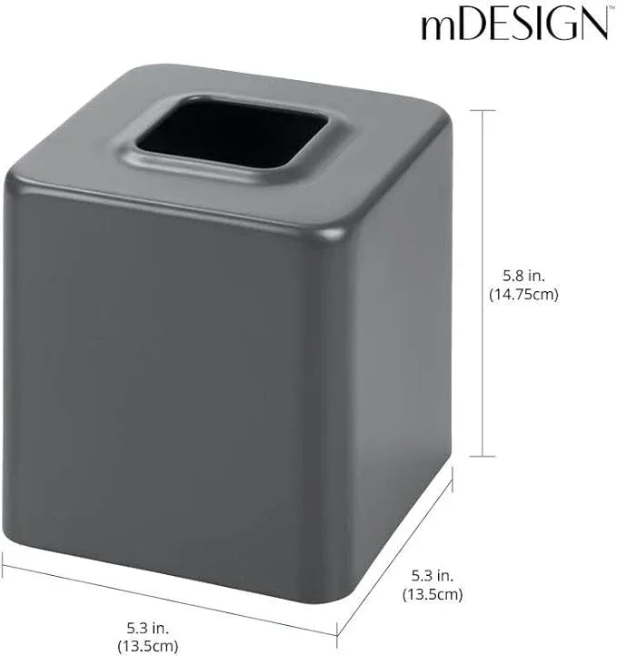 mDesign Metal Square Tissue Box Cover, Modern Facial Paper Holder - Accessories for Bathroom Vanity Countertop, Bedroom Dresser, Night Stand, Desk, Office, End Table - Unity Collection - Graphite Gray - ModernBath
