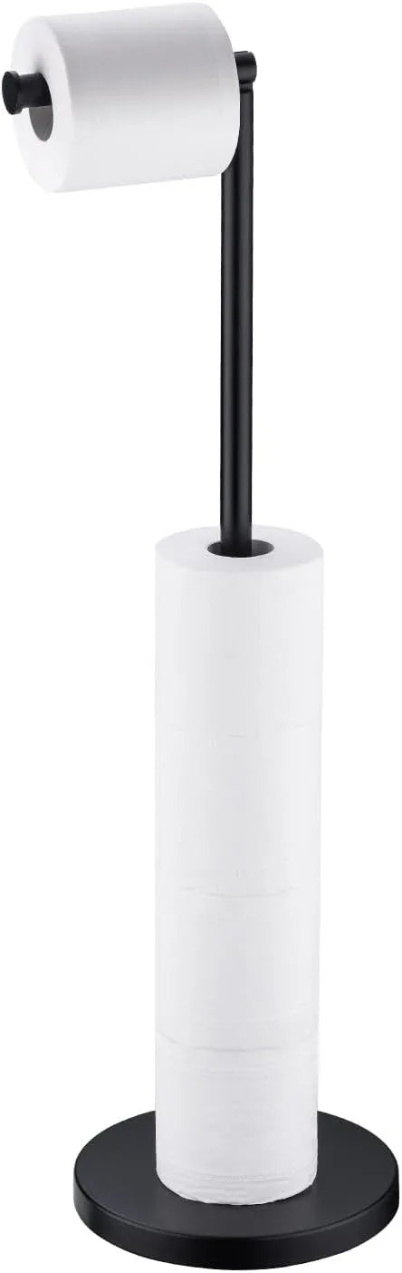 BAGNOLUX Bathroom Toilet Paper Holder Stand with Reserve, SUS304 Stainless Steel Rustproof Pedestal Tissue Roll Holder Heavy Duty (Matte Black) - ModernBath
