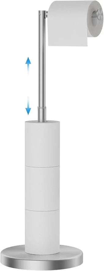 FORIOUS Toilet Paper Holder Stand Adjustable, Stainless Steel Freestanding Toilet Paper Holder with Storage, Bathroom Tissue Roll Stand Storage for 4 Rolls, Brushed Nickel - ModernBath