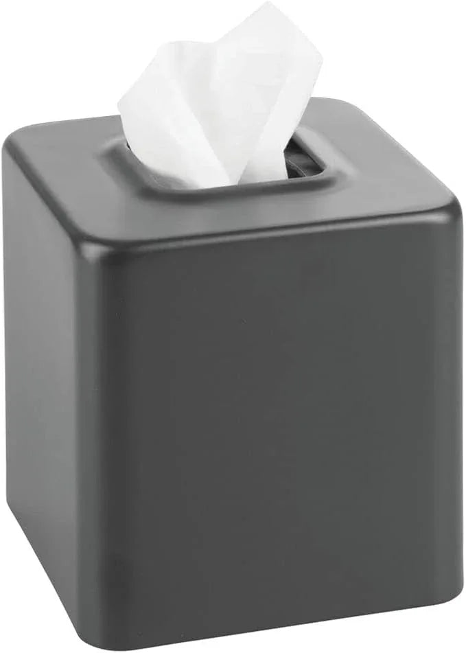 mDesign Metal Square Tissue Box Cover, Modern Facial Paper Holder - Accessories for Bathroom Vanity Countertop, Bedroom Dresser, Night Stand, Desk, Office, End Table - Unity Collection - Graphite Gray - ModernBath