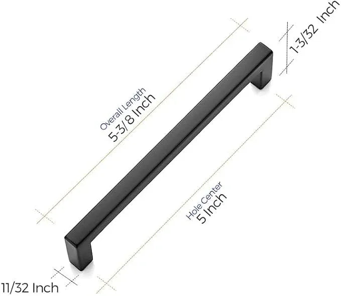 Ravinte 10 Pack 5 Inch Hole Center Solid Slim Square Pulls Matte Black Kitchen Cabinet Handles Square Bar Drawer Handles Flat Black Drawer Pulls for Cupboard Dresser and Cabinets - ModernBath