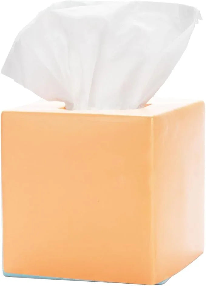 Simple Solid Ceramic Tissue Box Cover – Square Matte Finish Tissue Holder for Bathroom, Vanity, Nightstand, Office – Decorative & Discreet – Fits Standard Tissue Boxes (Rose) - ModernBath